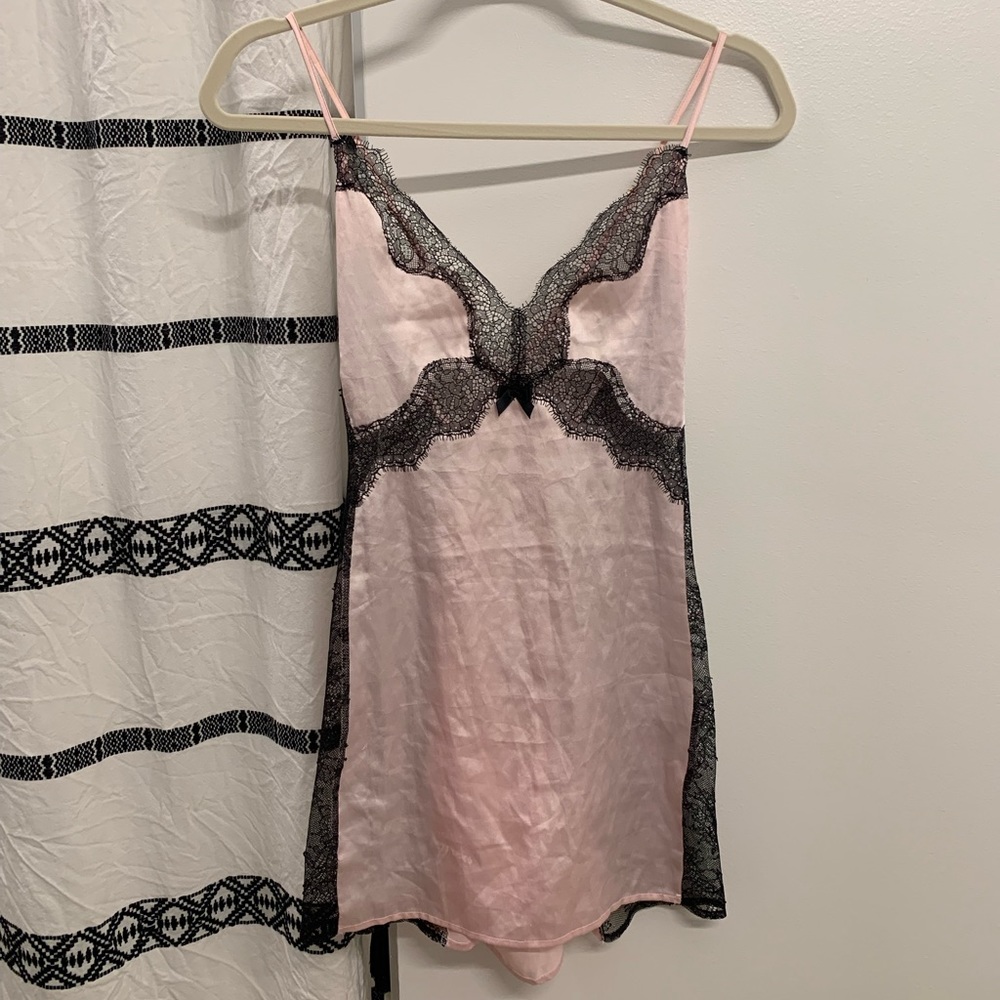 Pink with Black Lace Open Back Victoria’s Secret Chemise